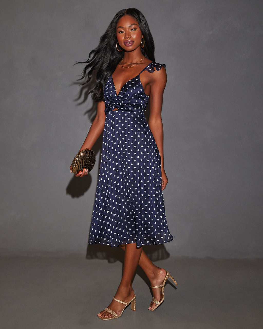 Polka dot dress fashion navy