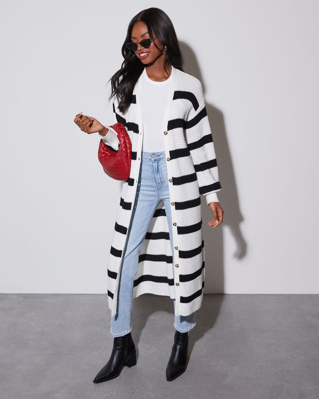 Black and white 2024 striped duster cardigan