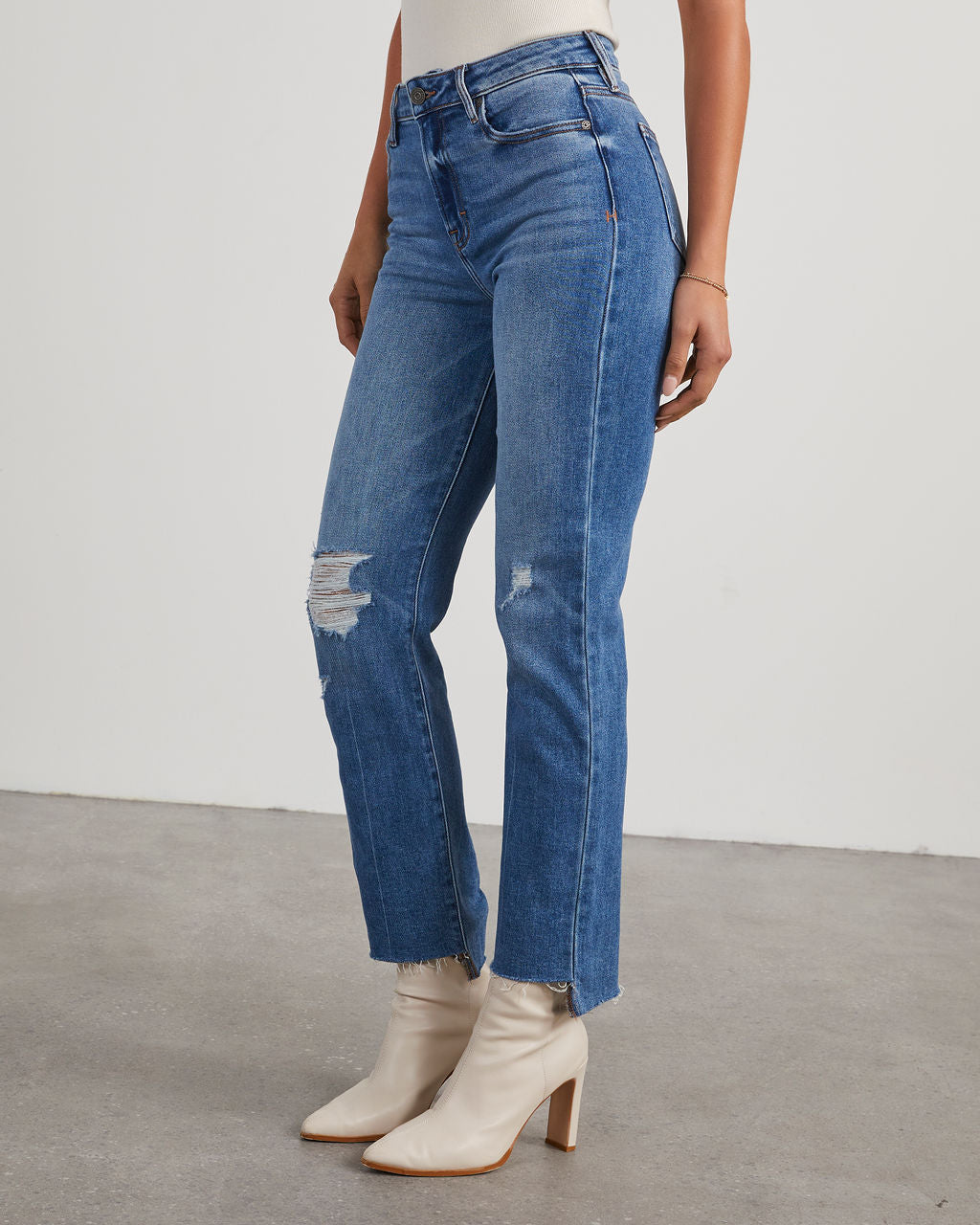 Sevyn Mid Rise Distressed Straight Leg Jeans – VICI