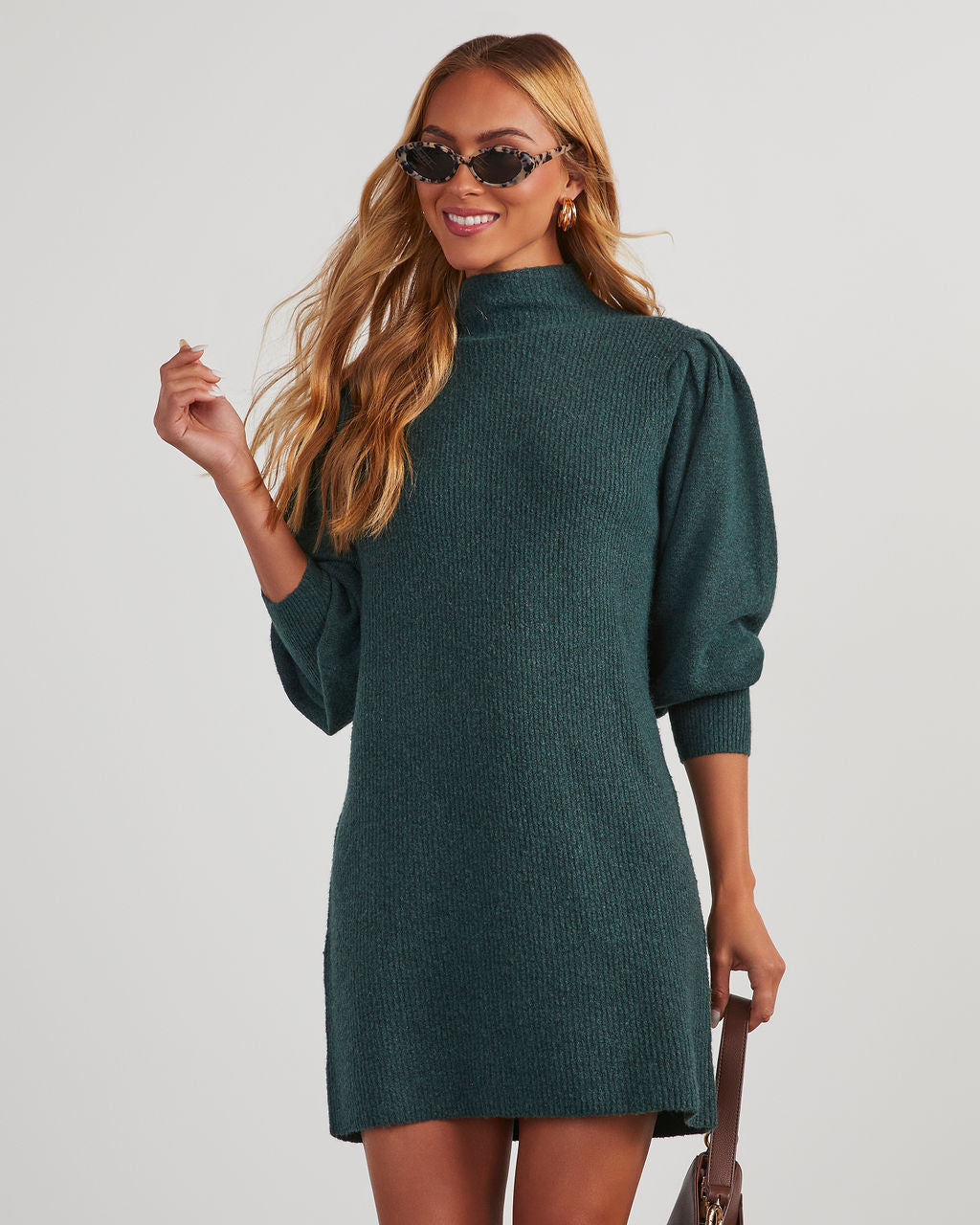 Mock Neck Sweater Dress Brobei