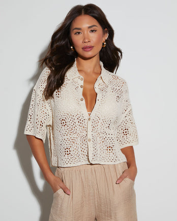 Gia Crochet Long Sleeve Cover Up Top