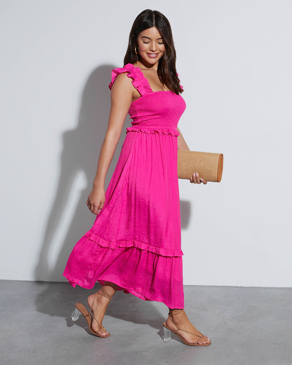 Exclusive Pink Bloom Sleeveless Smocked Maxi Dress | Oliphant