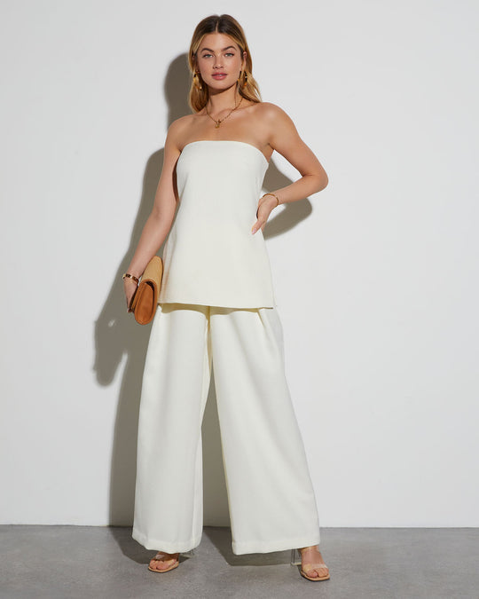 White Linen Look Peplum Bandeau Top