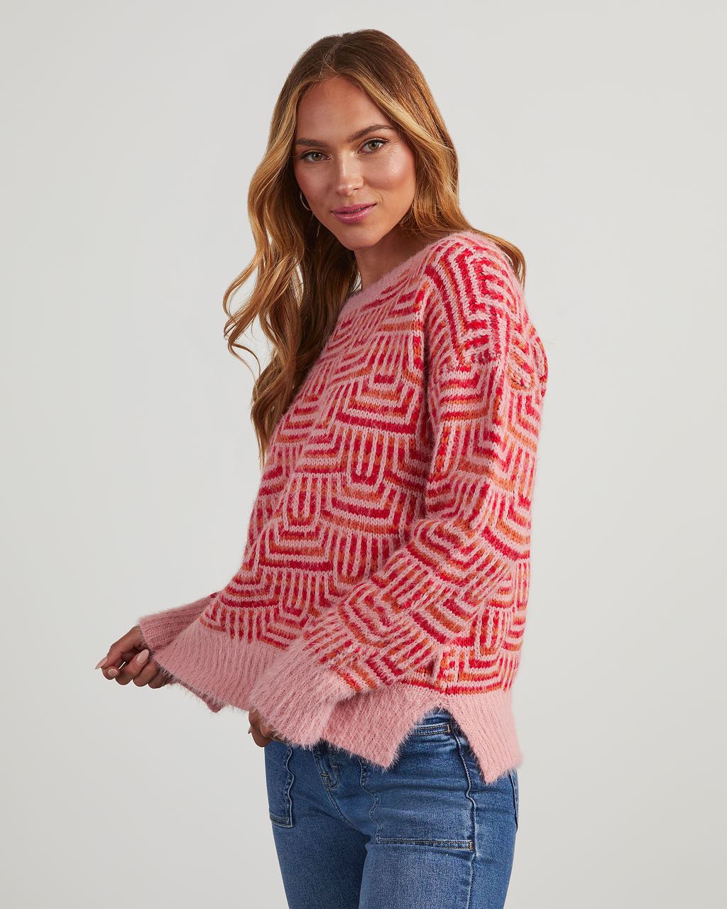 Kristy Abstract Print Fuzzy Sweater – VICI