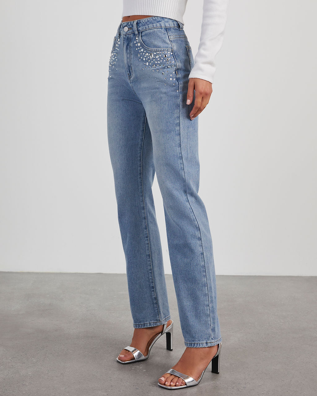 Kayley Rhinestone Straight Leg Jeans – VICI