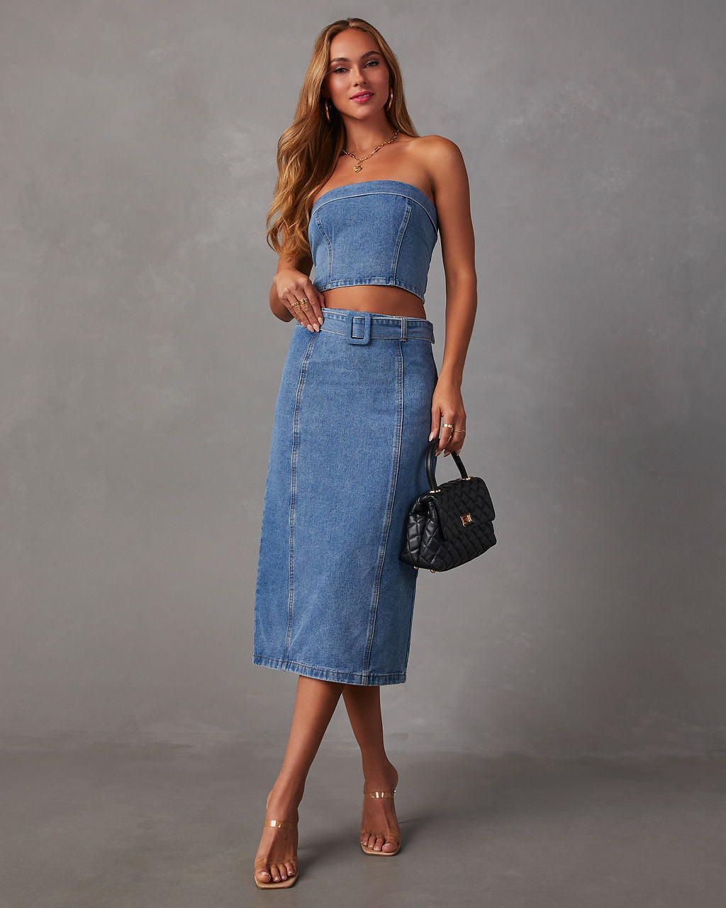 Fashion midi denim skirt