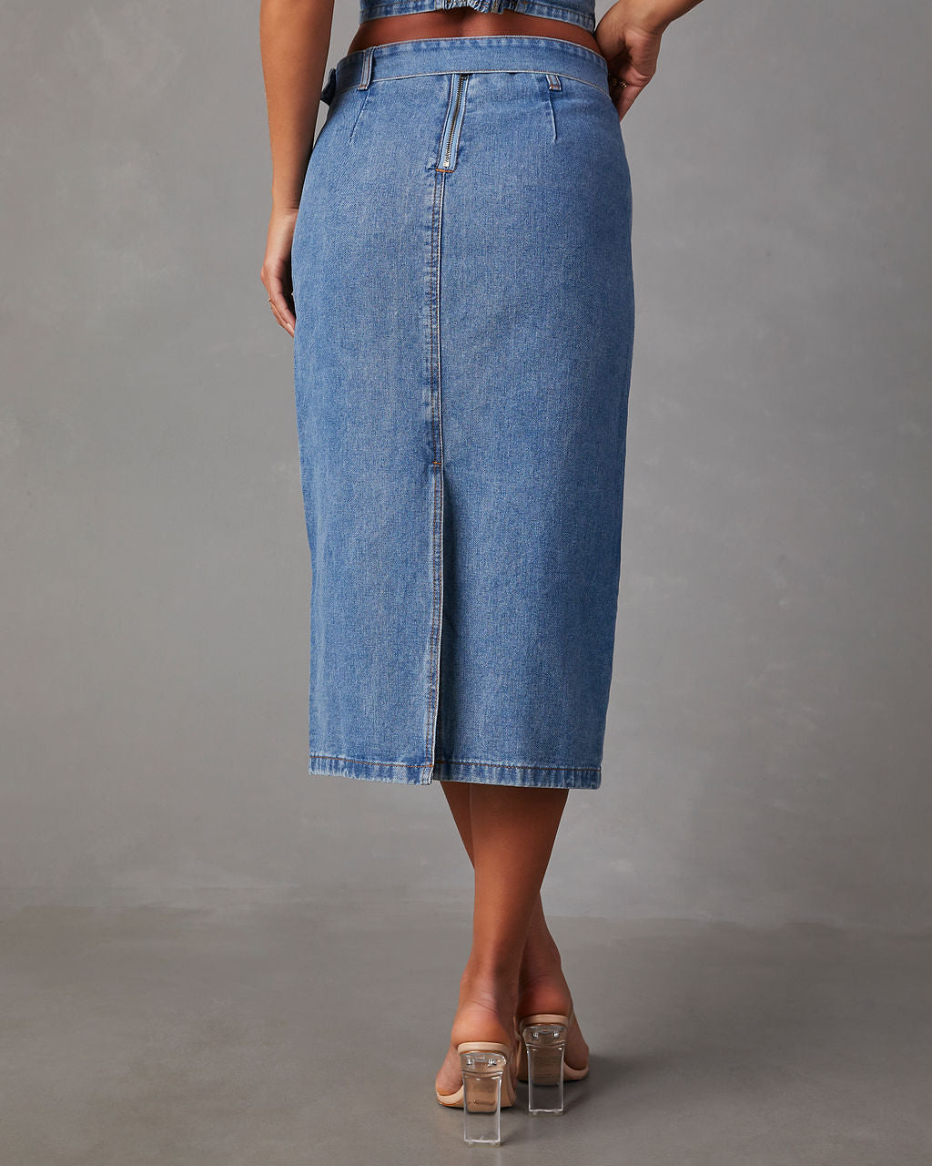 Belted midi denim skirt, Contemporaine, Women's Denim Skirts, Summer