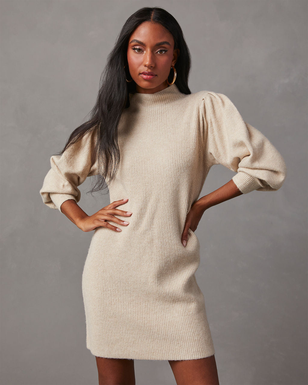 Mock Neck Sweater Dress Brobei