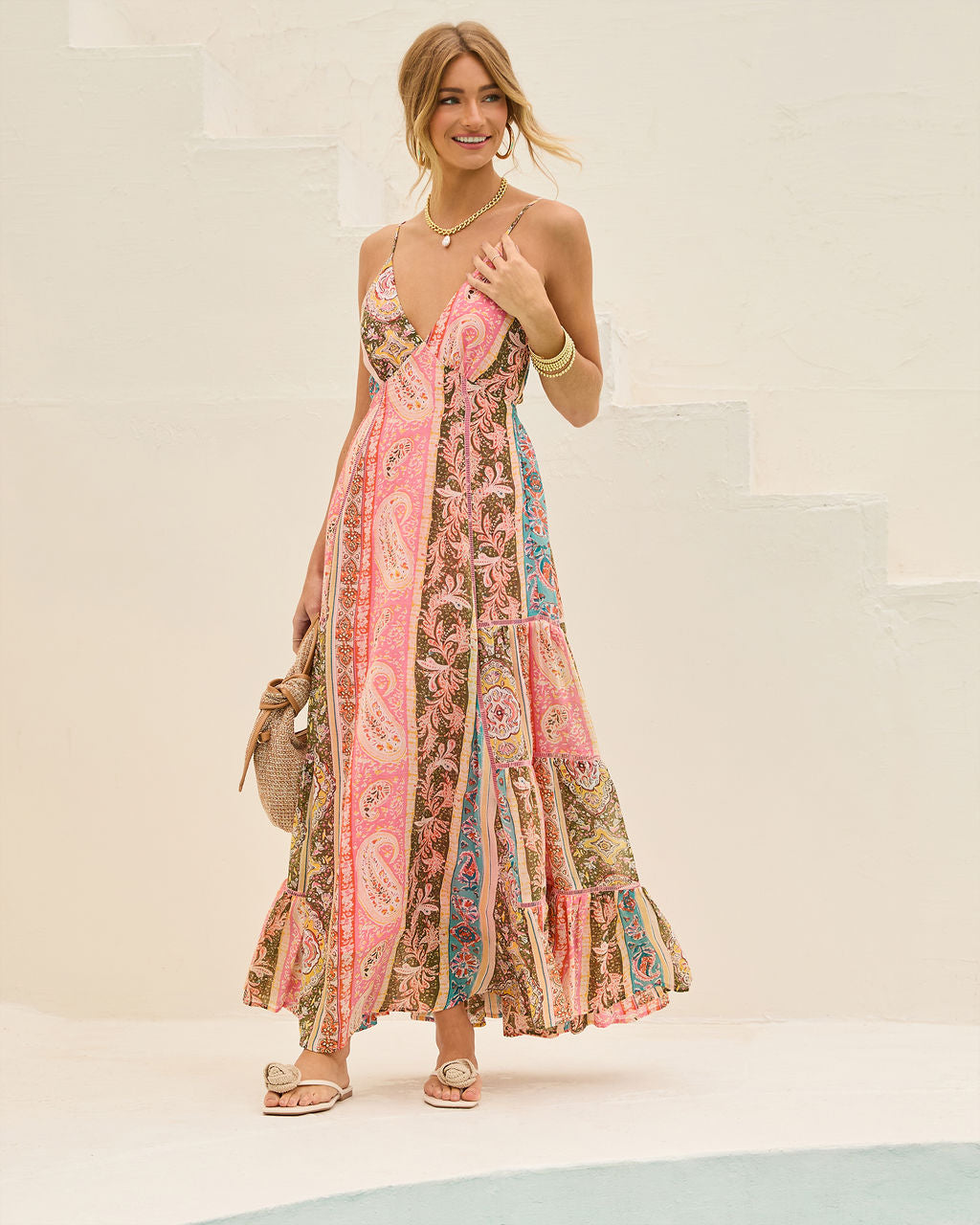 Border print maxi dress hotsell