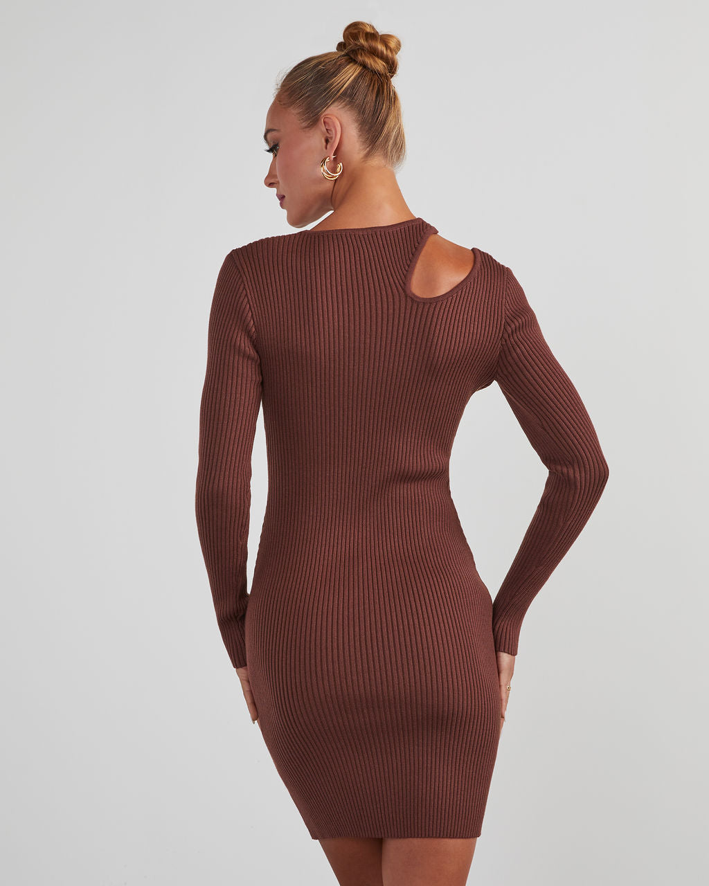 Vici Nori Cutout Ribbed Knit Mini Dress Brown / XL