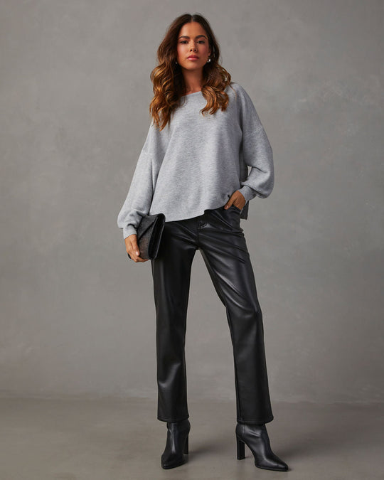 Grey Oversized Sweater with Black Wide Leg Pants Outfits (4 ideas
