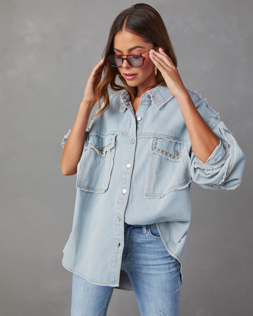 Dolly Cotton Frayed Denim Shacket – VICI