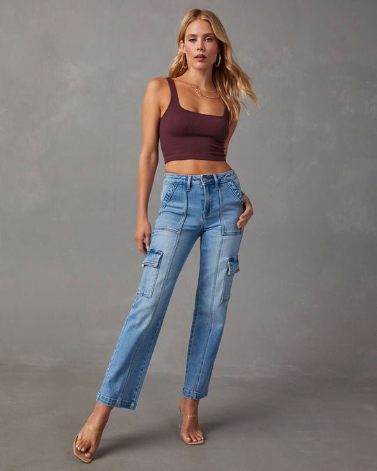 Womens High Waisted Cargo Jeans Straight Wide Leg Denim Pants Stretch  Casual Lounge Trousers with Pockets Streetwear 