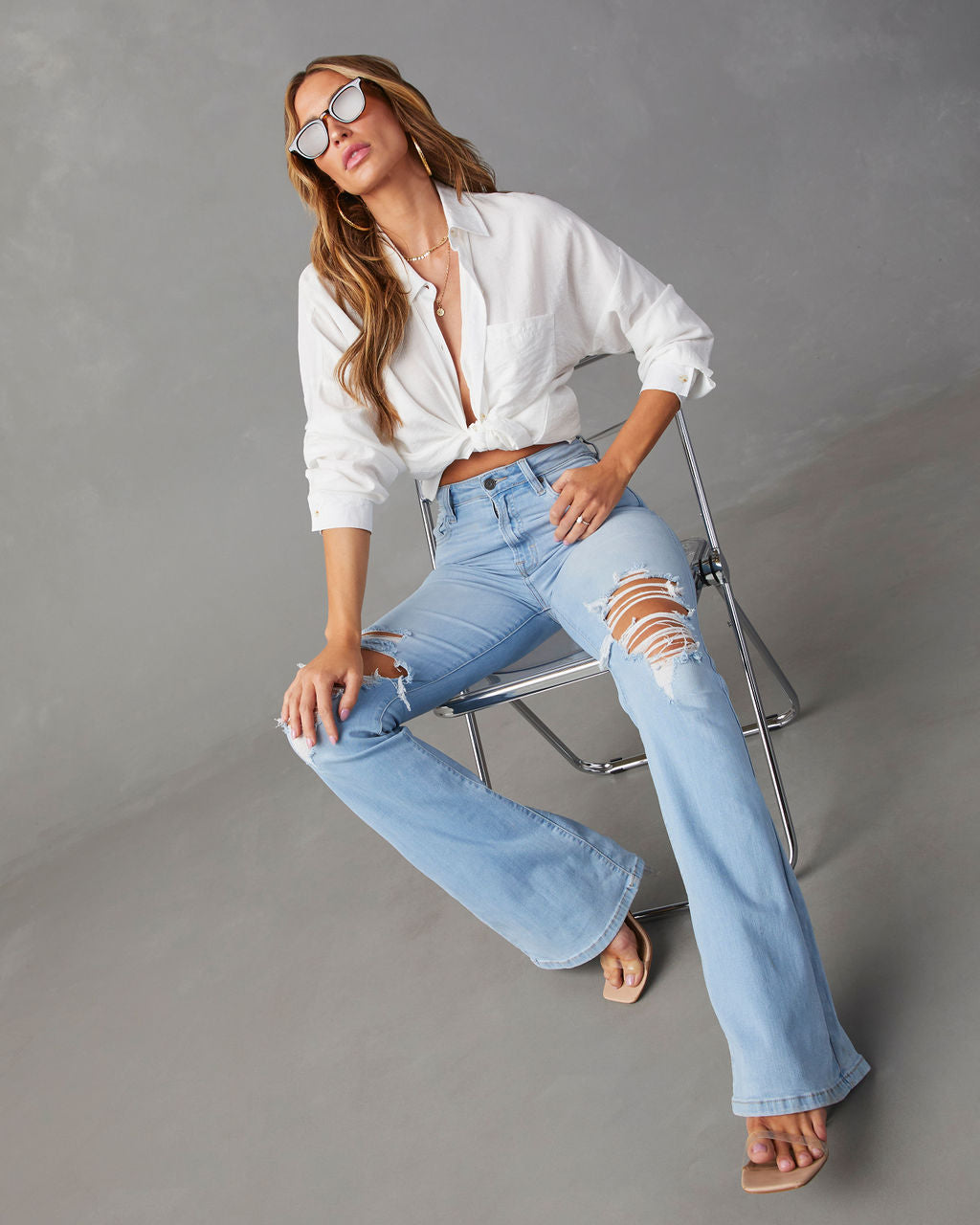 Bradly High Waisted Distressed Flare Denim Pants – VICI