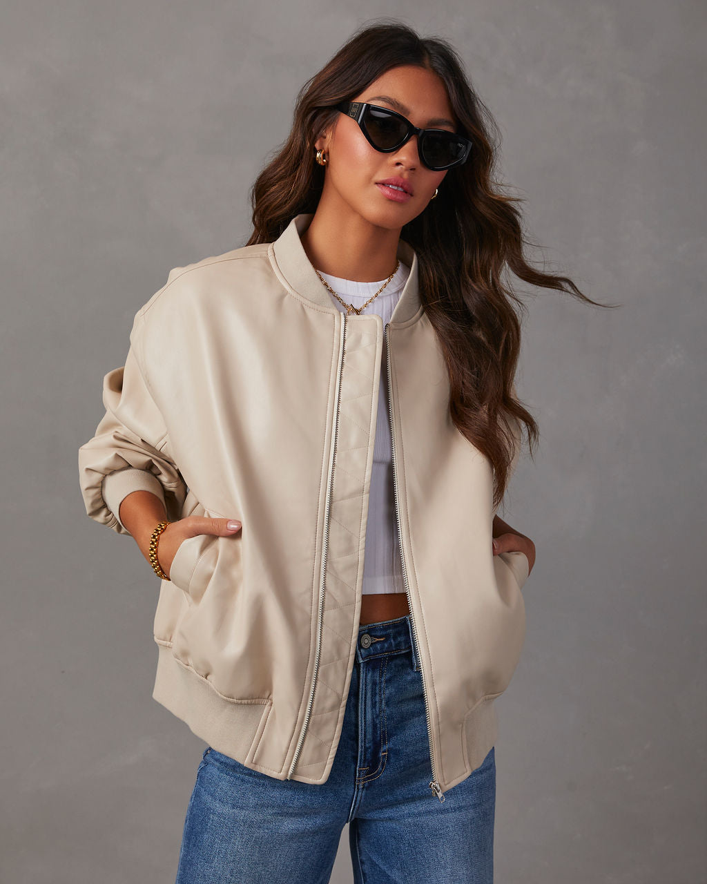 Domingo Faux Leather Zip Bomber Jacket