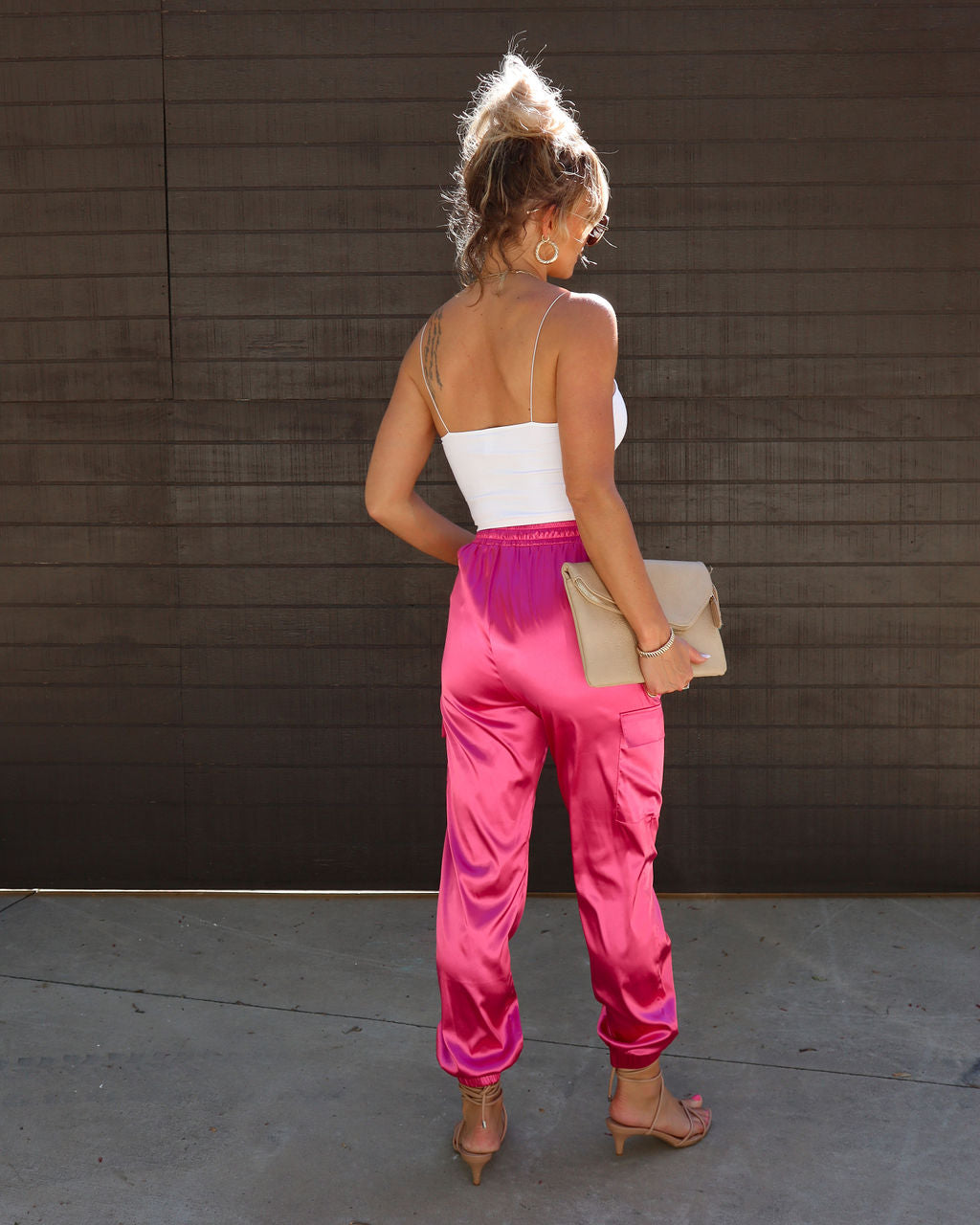 Pretty in Pink Satin Cargo Pants