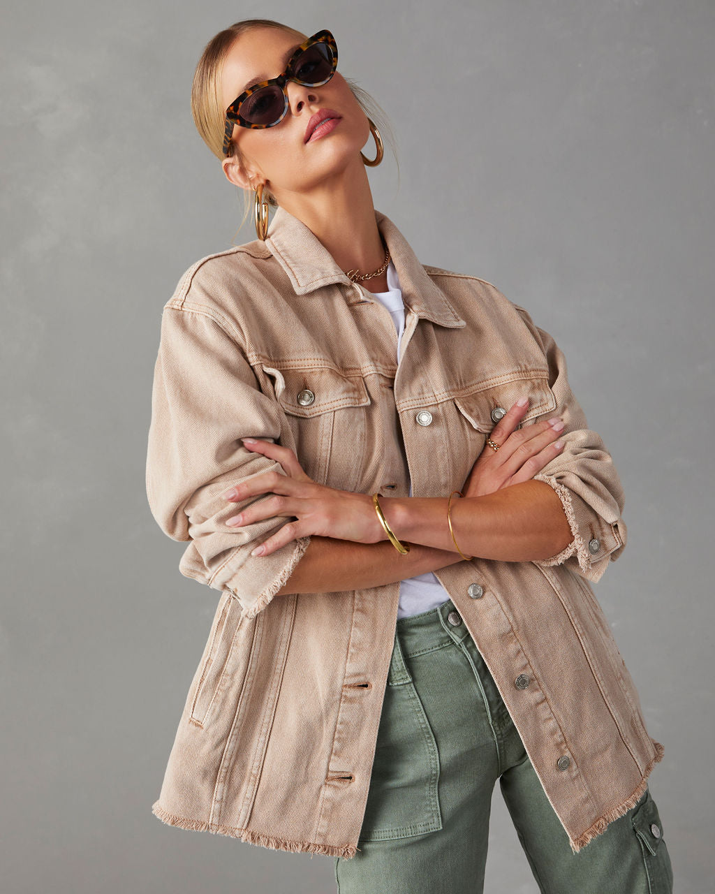 Beige oversized 2024 denim jacket