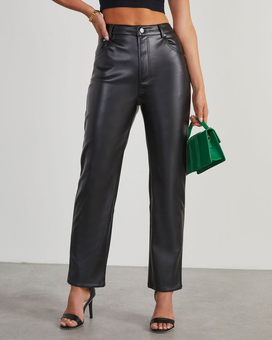 Claudette Faux Leather Pocketed High Waisted Pants – VICI