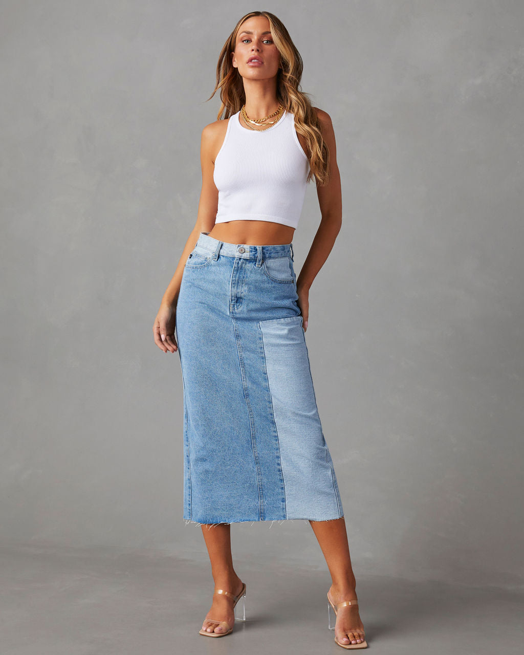 Crossover Black Denim Midi Skirt by Adina LV – The Mimi Boutique