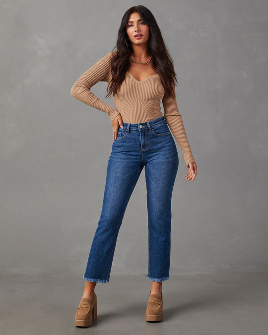 Wool-trimmed distressed mid-rise straight-leg jeans