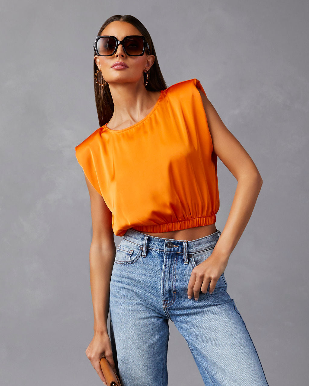 Nasima Satin Padded Shoulder Crop Top – VICI