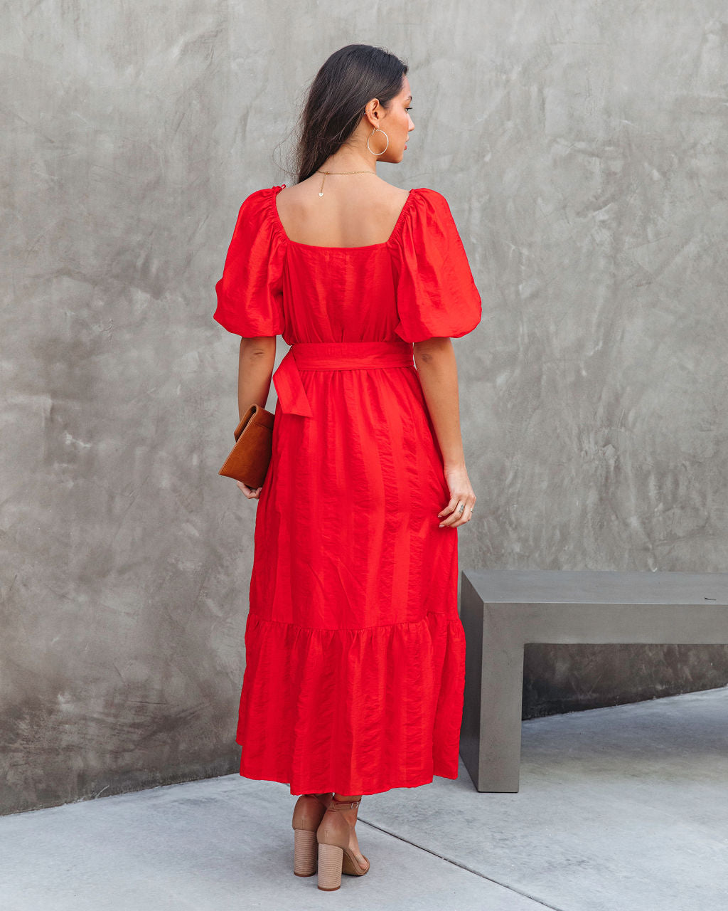 Whistles cotton belted midi dress with balloon sleeve in bold red