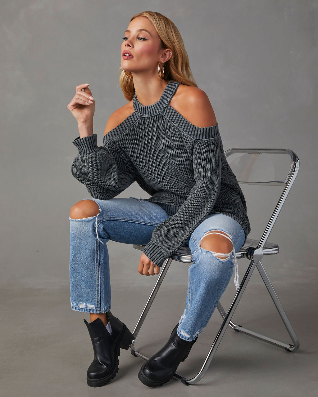 Cool Breeze Cotton Cold Shoulder Sweater VICI