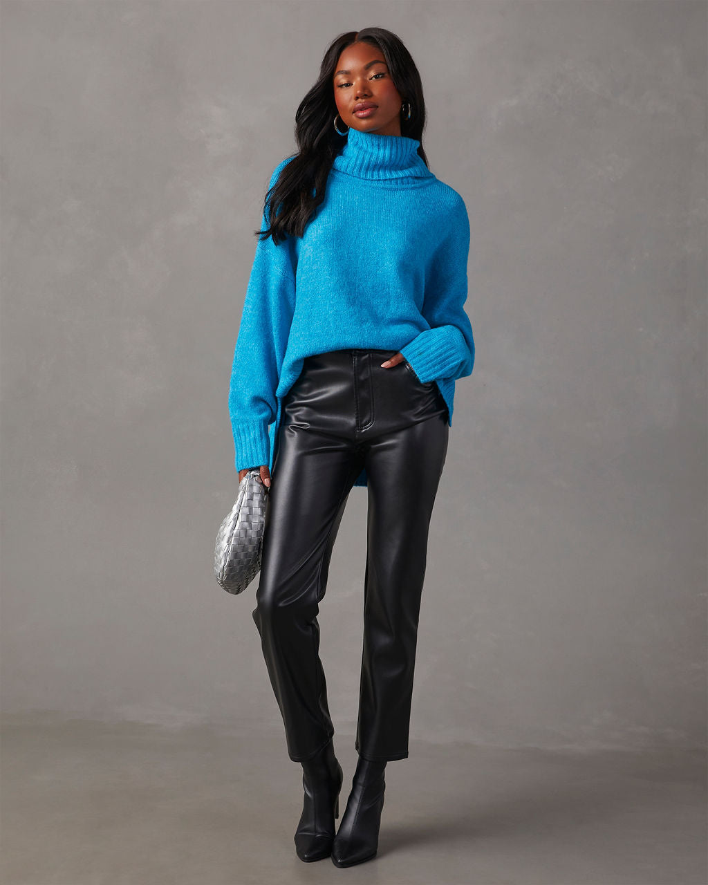 Faux leather clearance turtleneck