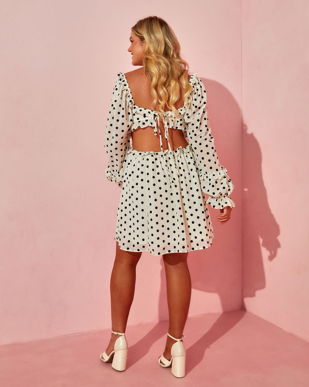 White polka dot outlet mini dress